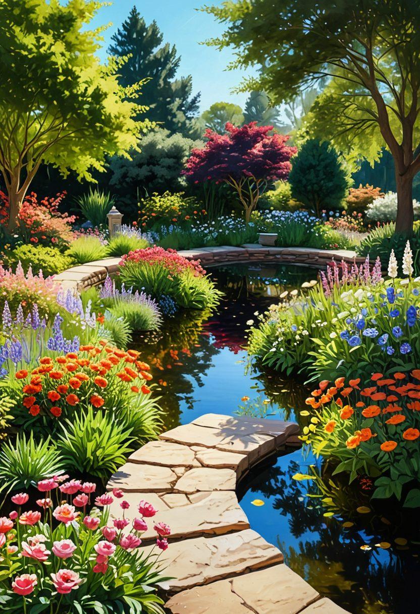 A serene and comforting scene of a peaceful garden with blooming flowers, a small, tranquil pond, and a gentle pathway leading to a beautifully adorned memorial. Soft, warm sunlight filters through the trees, casting a gentle glow. People of diverse backgrounds gather respectfully, conveying a sense of empathy, unity, and reflection. painting. vibrant colors. calming atmosphere.